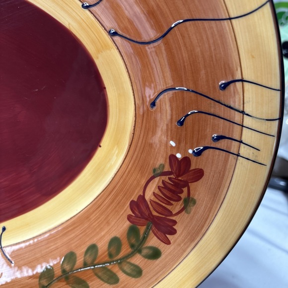 Ambiance Romance Oval Platter 18" Nance Wheeler Hand Painted Red Folk Floral - Picture 7 of 14